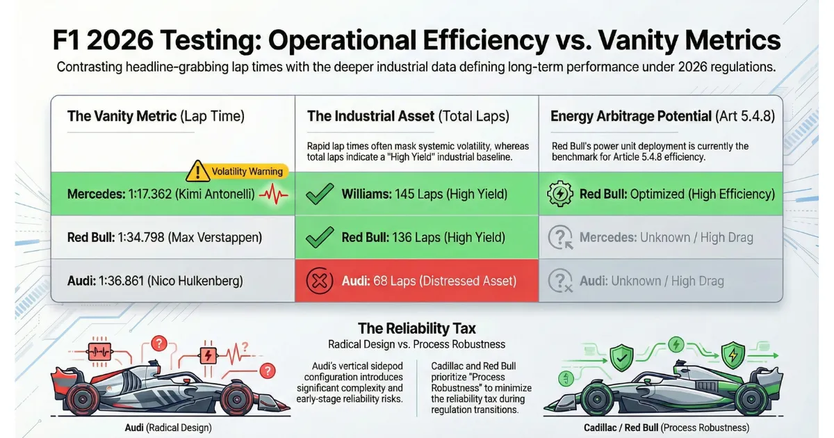 F1 2026 Testing Results: The Reliability Tax and Energy Derivatives