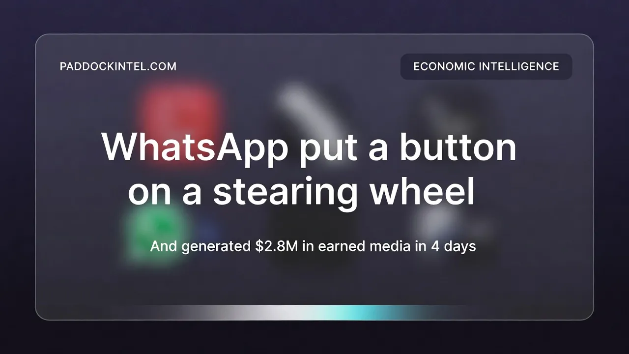 WhatsApp logo on a Mercedes-AMG F1 steering wheel button during a 2024 race, with Hamilton communicating with the pit wall live on broadcast